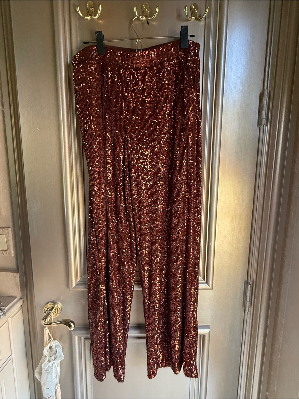 Cable & Gauge Rust Sequin Wide-Leg Pants